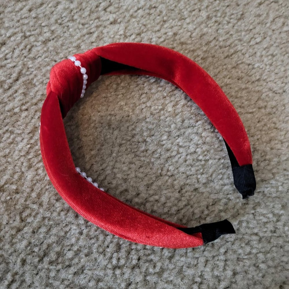 Red Velvet Beaded Headband - Picture 3 of 3